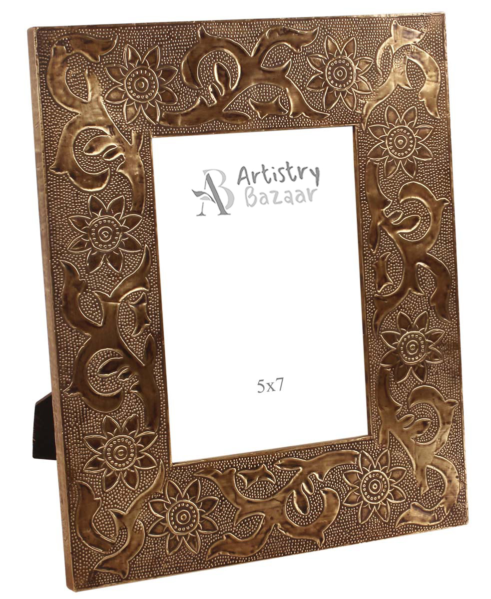5x7 Handmade Picture-Frame in MDF with Leafy & Floral Motifs in Brass - Golden - Home Decor / Gifts - Buy in Bulk Wholesale