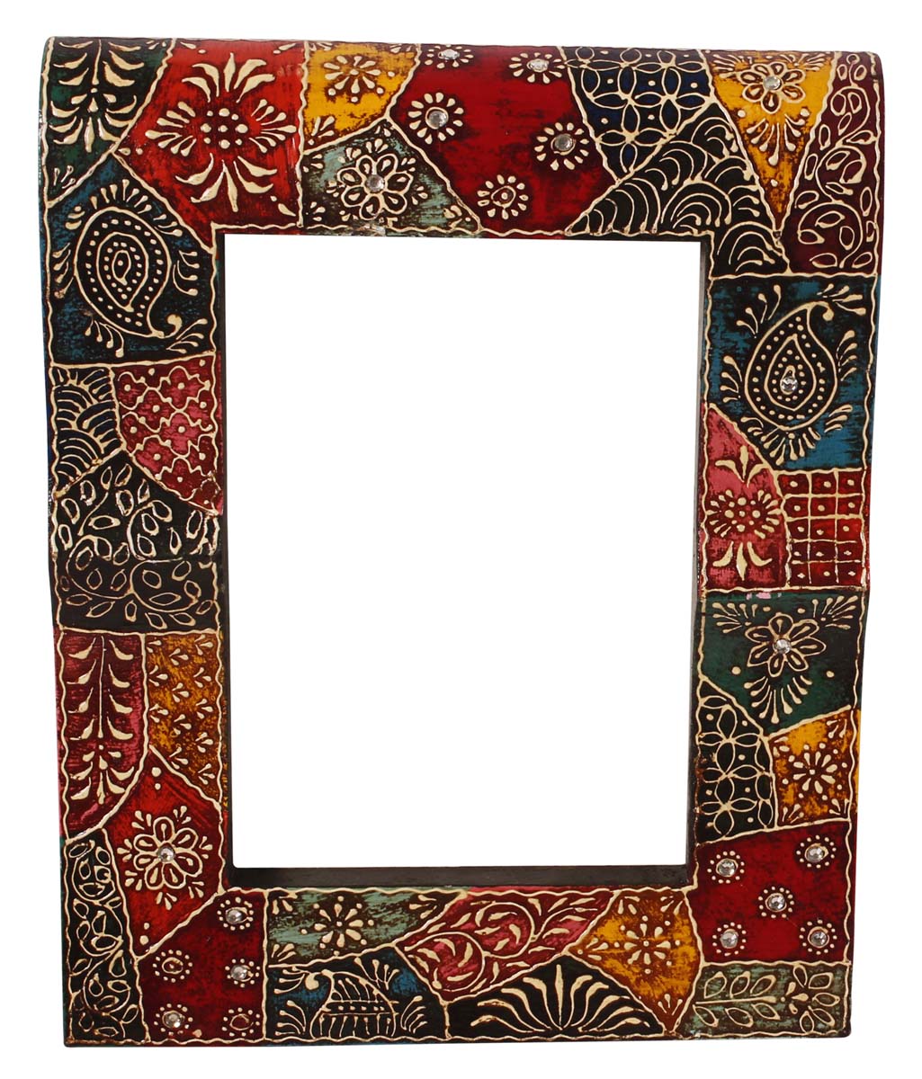 5x7 Handmade Picture-Frame in MDF with Traditional Cone-Painting Art - Multicolored - Home Decor / Gifts - Buy in Bulk Wholesale