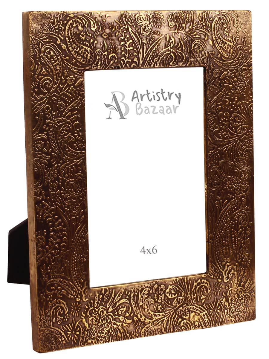 4x6 Handmade Picture-Frame in MDF with Abstract Paisley Motifs in Brass - Golden - Home Decor / Gifts - Buy in Bulk Wholesale