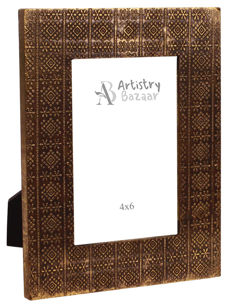 4x6 Handmade Picture-Frame in MDF with Abstract Traditional Motifs in Brass - Golden - Home Decor / Gifts - Buy in Bulk Wholesale