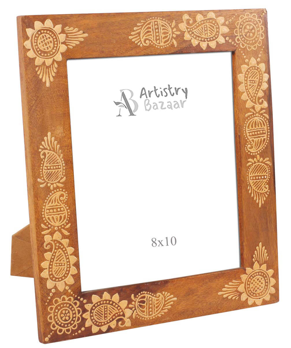8x10 Handmade Picture-Frame in MDF with Paisley Cone-Painting Art - Brown Cream - Home Decor / Gifts - Buy in Bulk Wholesale