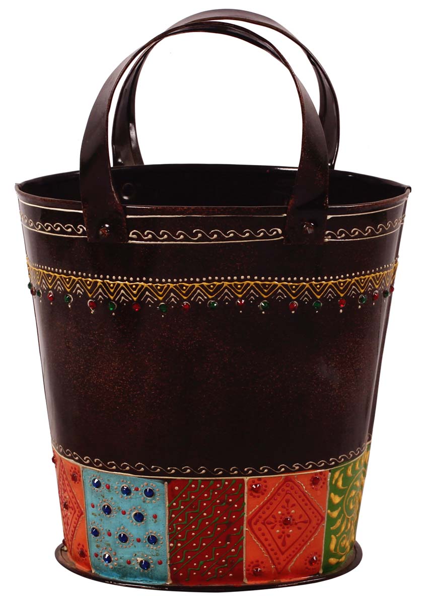 10” Hand-Crafted Magazine-Holder / Organizer / Basket in Iron - Multicolored in Cone-Painting Art - Multifunctional Home Essentials / Decor - Buy in Bulk Wholesale
