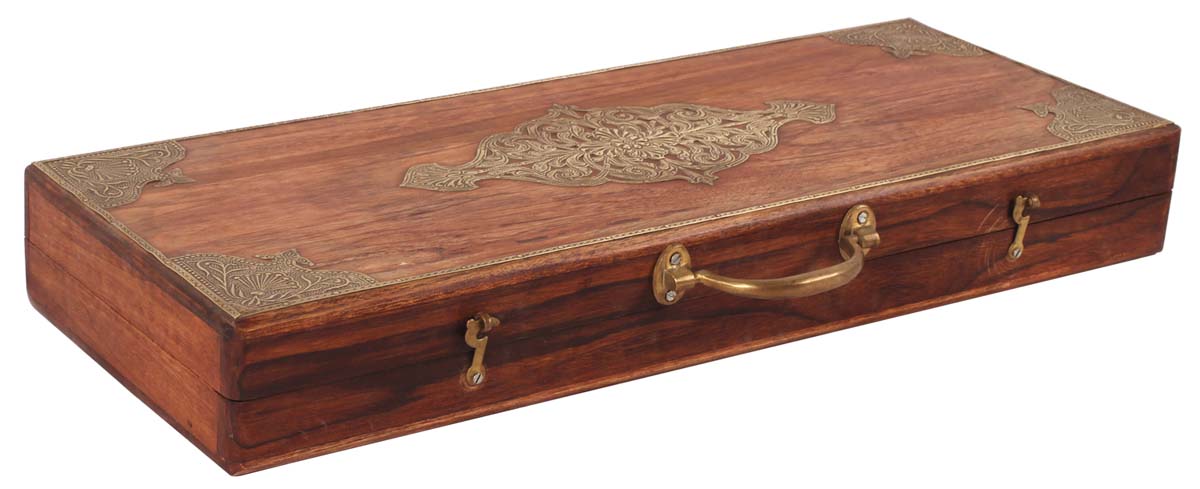 23” Poker Box in Mango-Wood with Brass-Work - Brown Golden - Classic Game Accessories - Buy in Bulk Wholesale