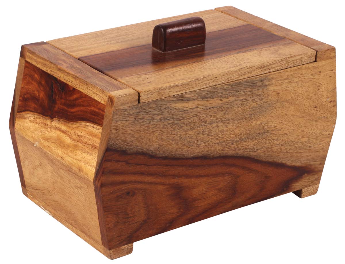 11” Utility-Box in Mango-Wood with Lid - Natural-Brown Color - Rustic-Look Keepsake-Boxes from India - Buy in Bulk Wholesale