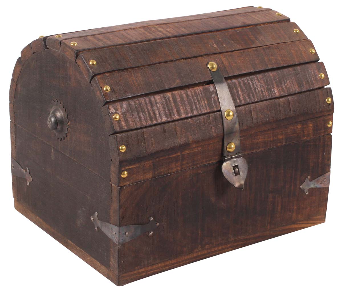 10” Crated Jewelry-Box in Mango-Wood with Metal-Lock - Burnished-Brown - Antique-Look Keepsake-Boxes from India - Buy in Bulk Wholesale