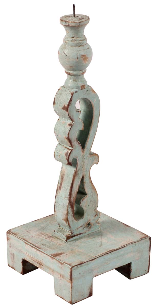 Wholesale Handmade Candle Holder in Wood – 12” - Shabby Chic Distressed Finish - Pastel Green - Buy Vintage-Look Home Décor in Bulk