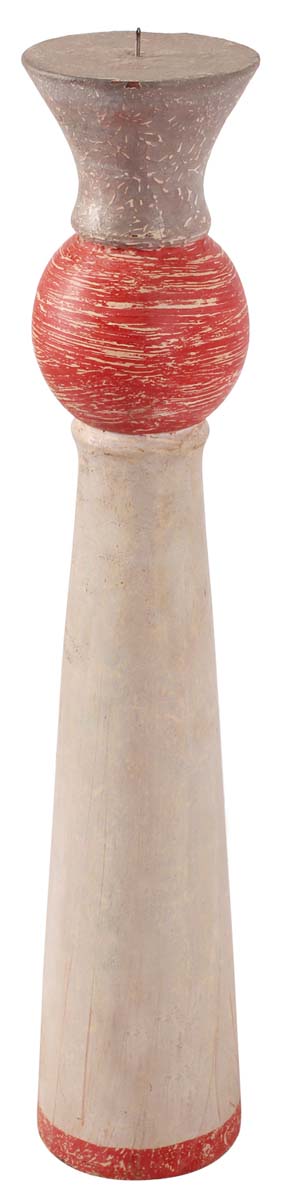 Wholesale Pillar Candle Holder in Wood with Distressed Shabby Chic Art Finish – Off-White, Red, Gray – Buy Vintage-Look Home Décor in Bulk