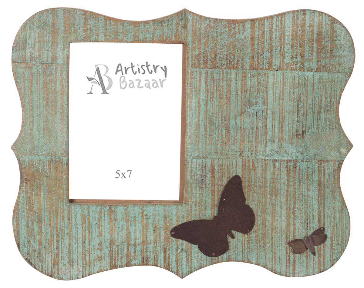 Wholesale Shabby Chic 5x7 Inch Butterfly Wall Picture Frame in Wood – Distressed Pastel Green – Buy Home Décor in Bulk