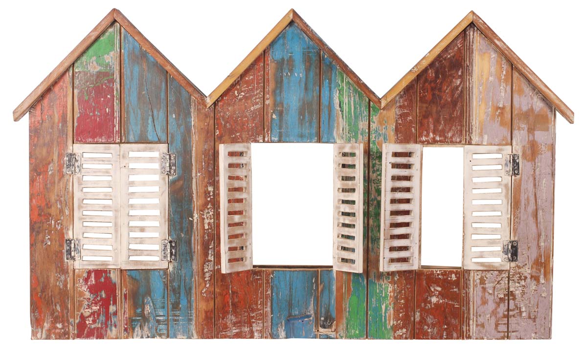 5x7” Hut Wall Photo-Frames in MDF - 3 Frames - Multicolored - Shabby-Chic Home Decor - Buy in Bulk Wholesale