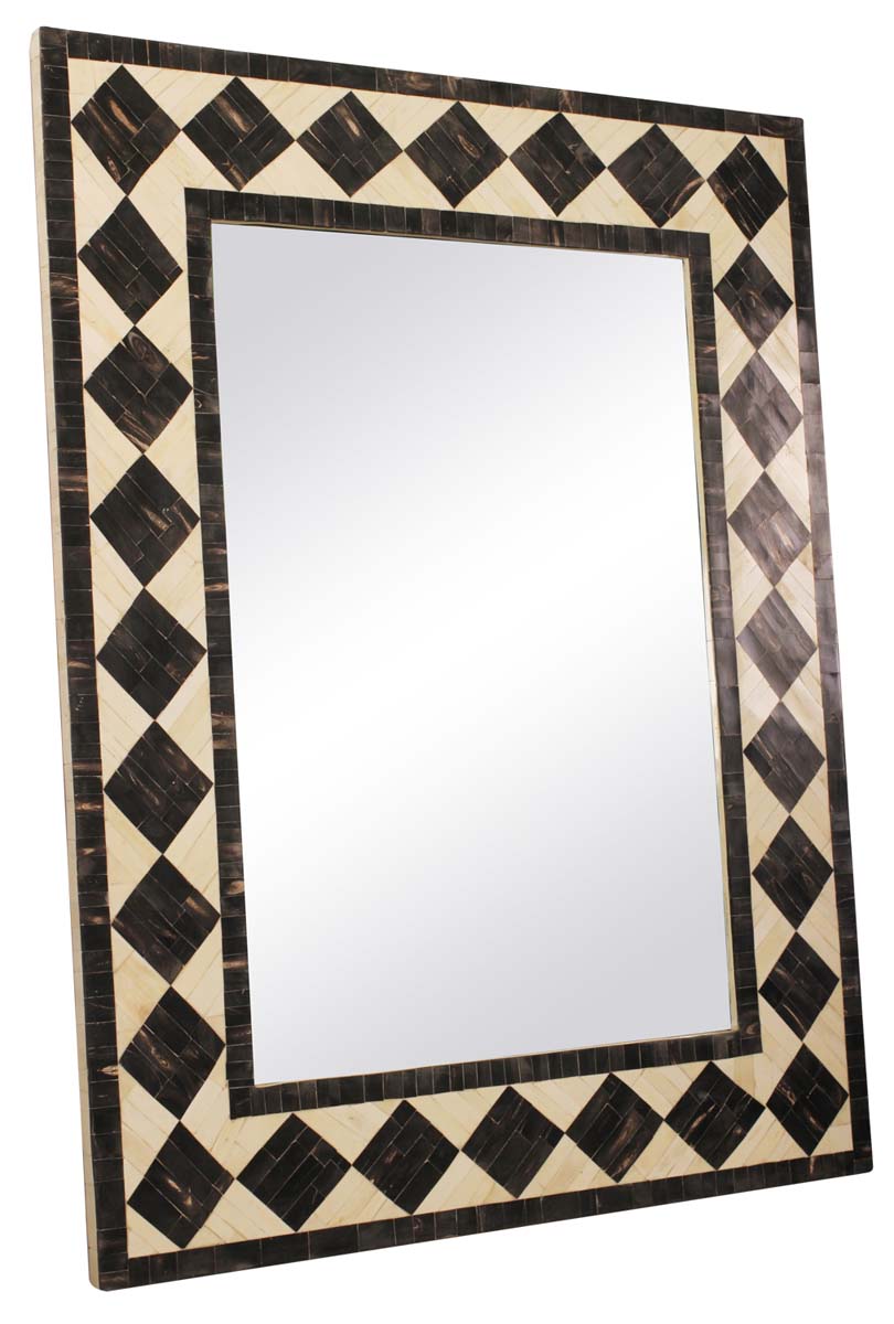 32” Rectangular Wall-Mirror with Mango-Wood, Horn & Natural-Bone Frame - Black & White - Home Decor - Buy in Bulk Wholesale