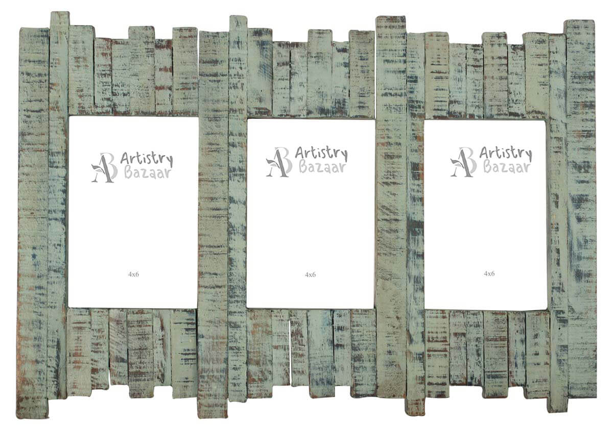 Buy Wall Mounted 4x6 Inch MDF Shabby Chic 3 in 1 Picture Frame in Bulk – Wholesale Hand Crafted pastel Green Photo Frame – Hand Painted In Distressed Green Washed Finish – Home & Office Decor