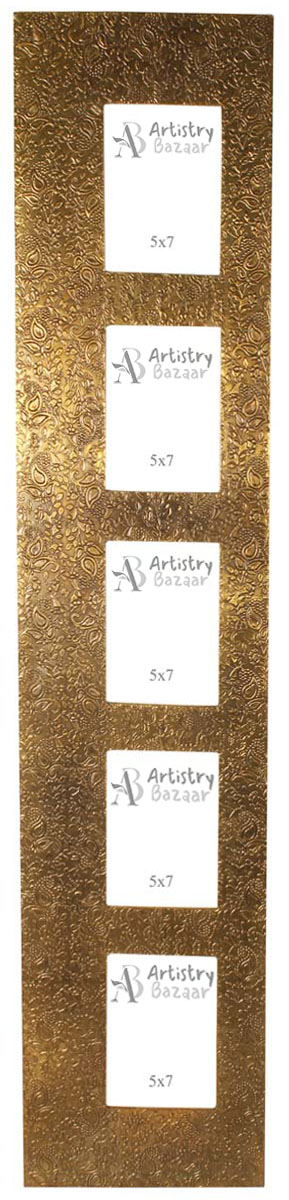 47” Wall Photo-Frames in MDF with Brass-Sheet - 5x7” 5 Frames - Rich Home Decor / Gifts - Buy in Bulk Wholesale