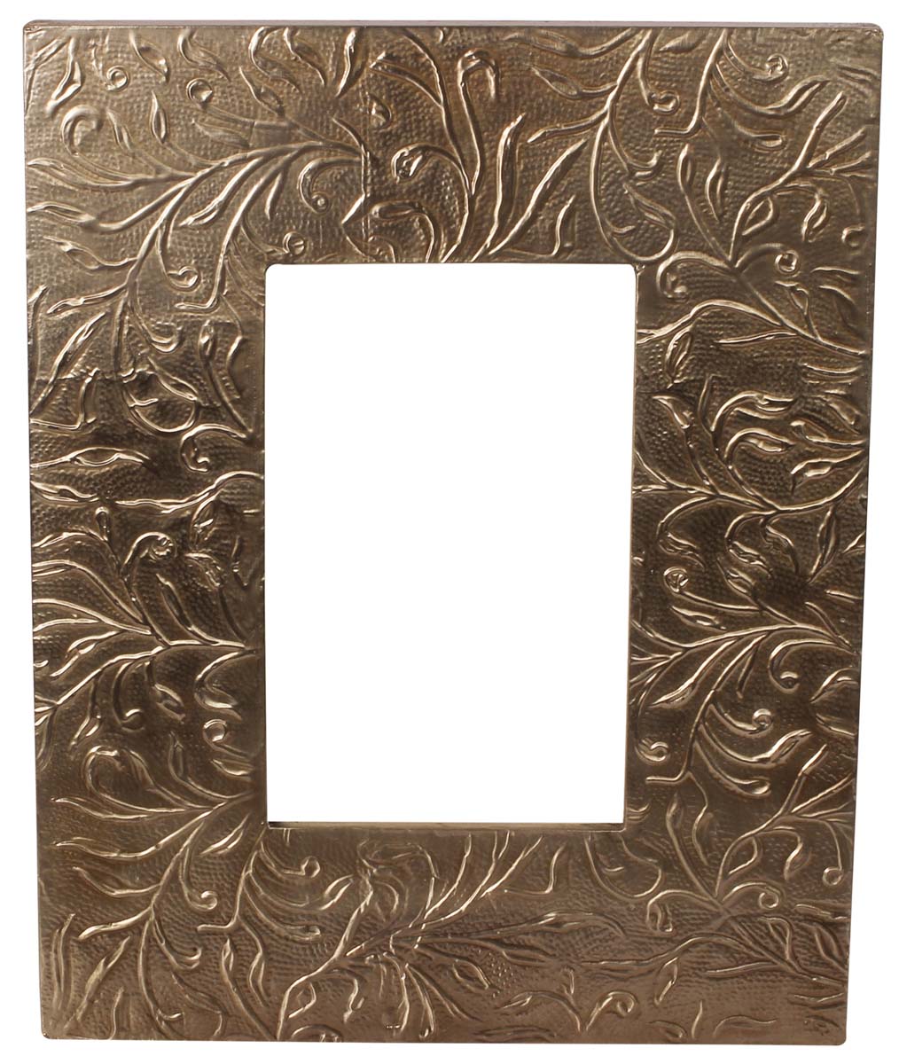 10” Photo-Frame With Leaf Design in MDF with Embossed Metal-Sheet - 4x6” Frame - Rich Home Decor / Gifts - Buy in Bulk Wholesale