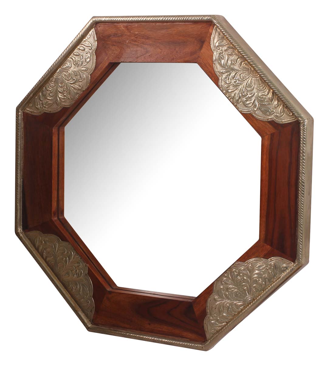 24” Octagonal Mirror with Mango-Wood & Brass Frame - Black Dull-Golden - Home Decor - Buy in Bulk Wholesale