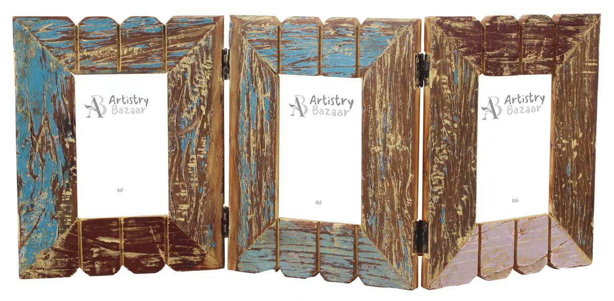 3 Picture-Frames in Wood - 5x7” Distressed Multicolored - Distressed-Look Home Decor - Buy in Bulk Wholesale