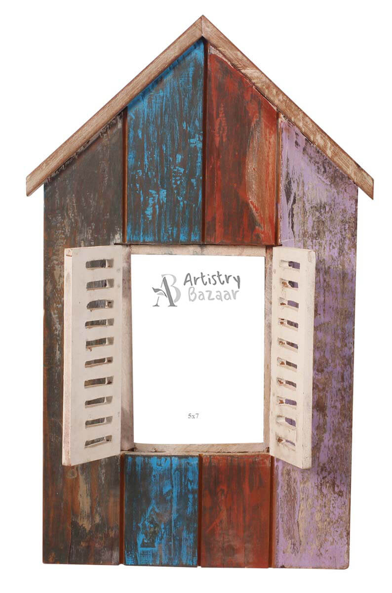 Wholesale Hut-Shaped Wall Mounted Photo Frame - 4x6 Inch - MDF - Multicolor - Buy Bulk Shabby-Chic Home Décor