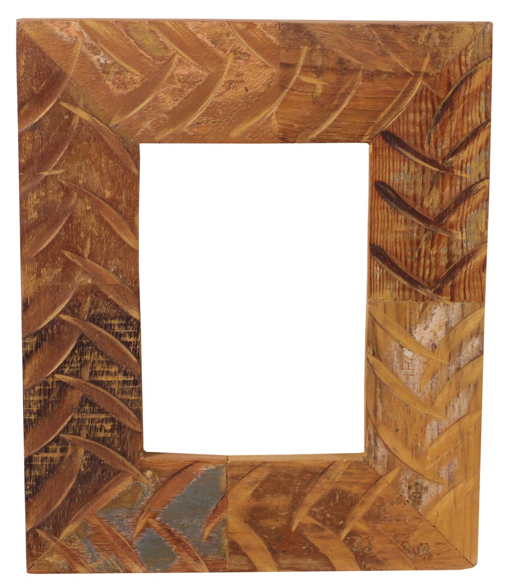 5x7 Hand-Crafted Picture-Frame in Recycled-Wood - Carved Motifs in Distressed-Look - Home Decor - Buy in Bulk Wholesale