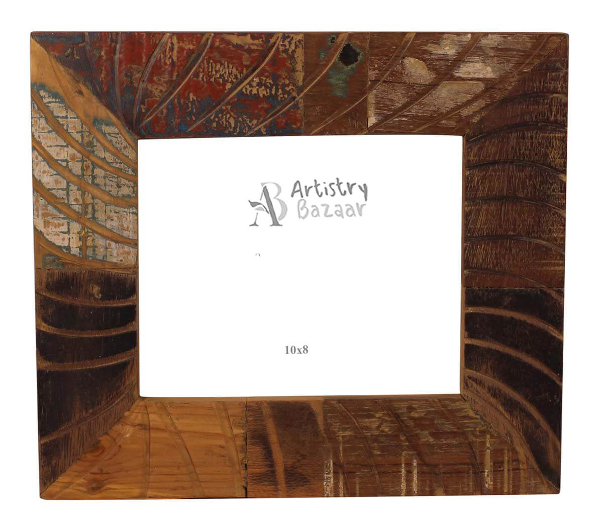 6x8 Hand-Crafted Picture-Frame in Recycled-Wood - Carved Motifs in Distressed-Look - Home Decor - Buy in Bulk Wholesale