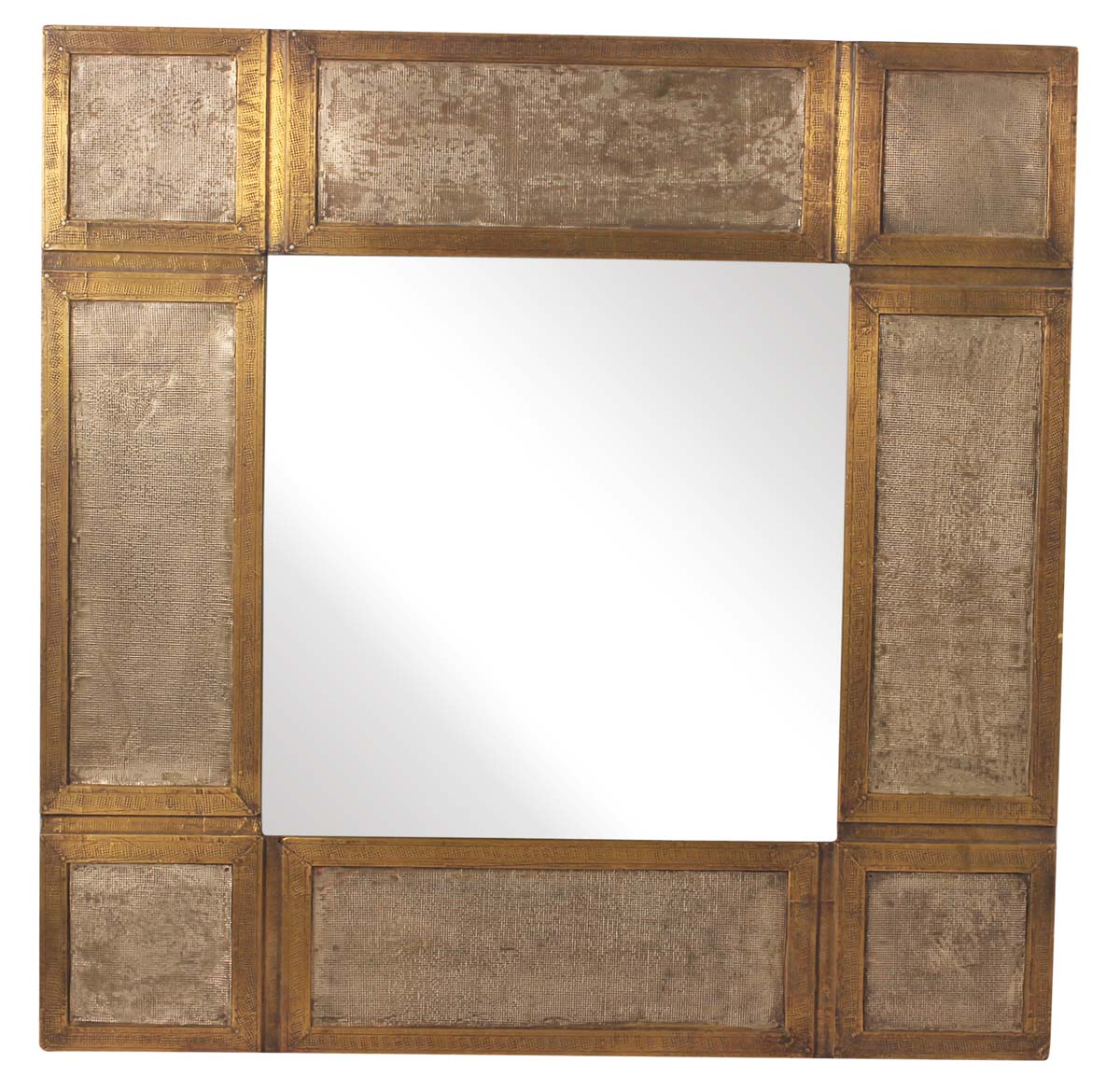 24” Square Wall-Mirror with Brass & MDF Frame -Golden with Antique-Silver Color -Home Décor-Buy in Bulk Wholesale