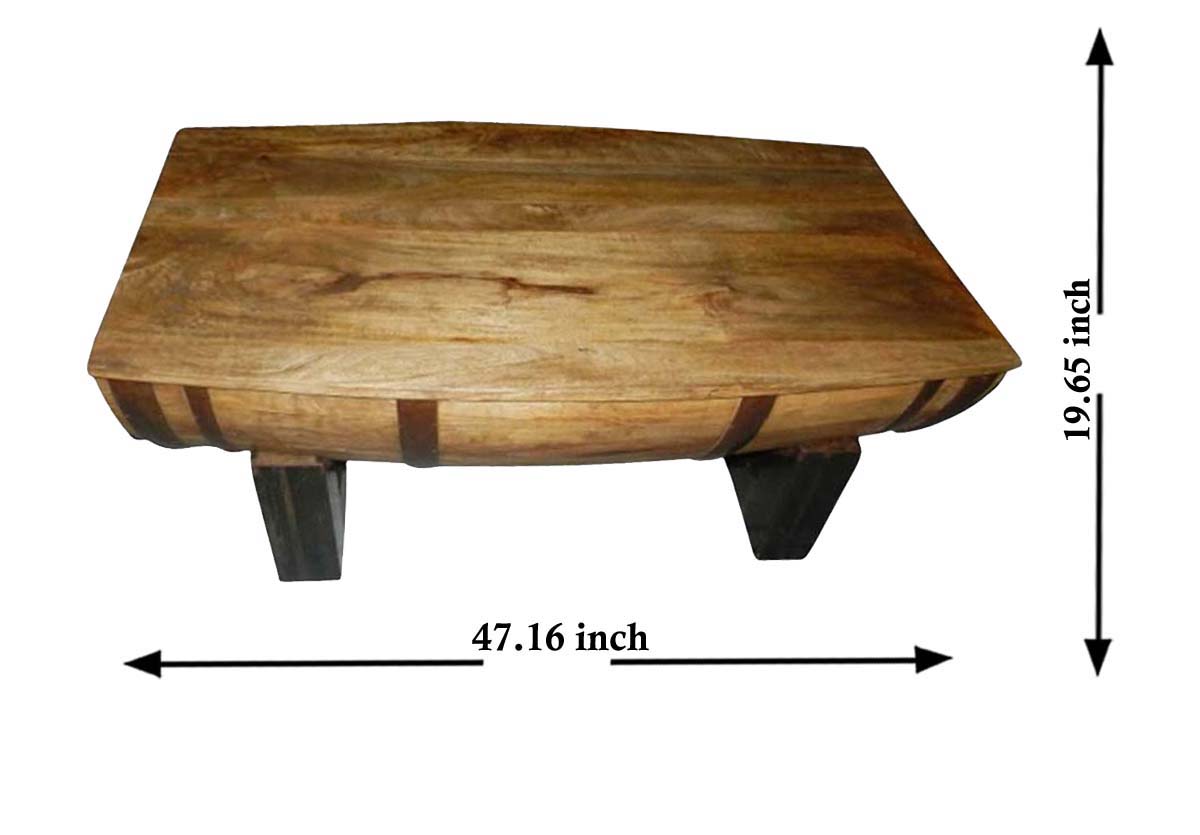 47x20 Inch Coffee-Table in Wood – Hand-Crafted - Natural-Wood Black Color – Rustic-Look Home Décor / Furniture