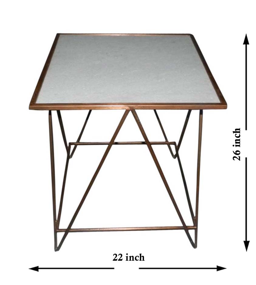 Furniture in Bulk – Coffee Table – Square-Shaped Marble Top – Copper Finish Metal Frame – Home Décor