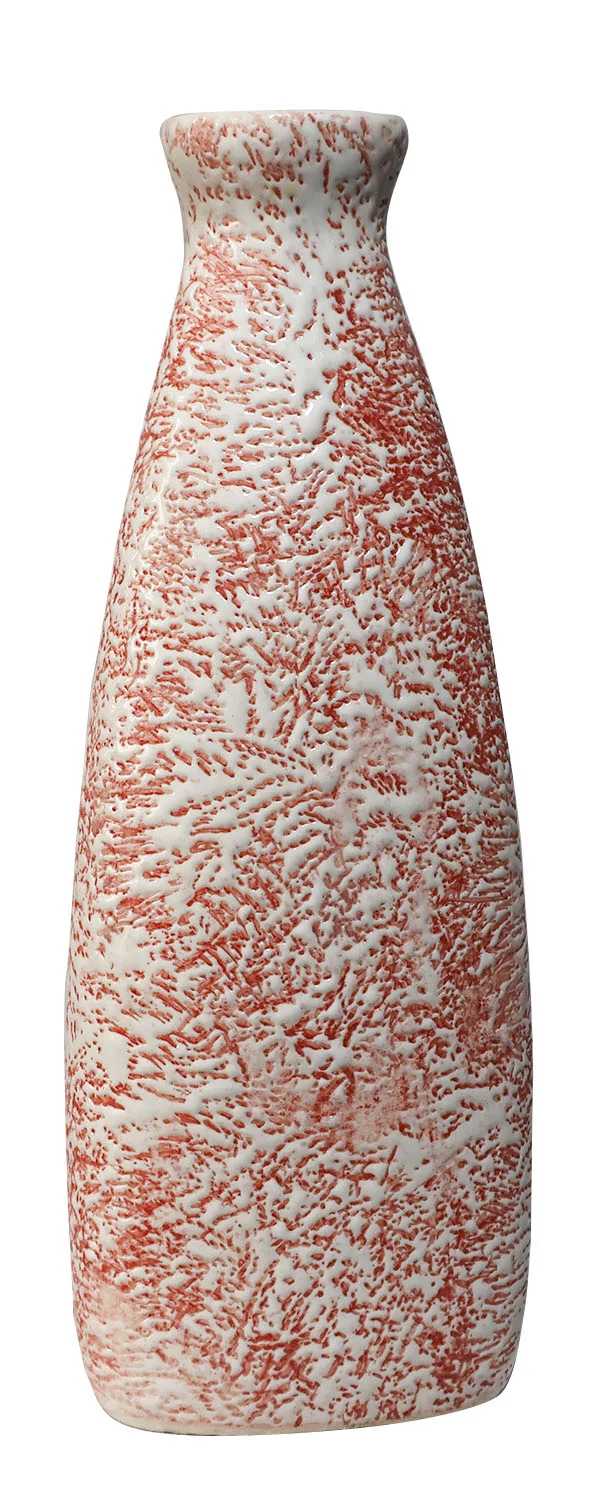 ArtistryBazaar 2"L x 2"W x 7"H red & white handcrafted ceramic vase, designed for upgrading the décor of your room with a stylish rectangular tapered shape and striking textured aesthetic.