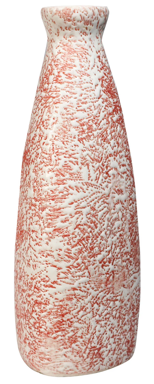 ArtistryBazaar 2"L x 2"W x 7"H red & white handcrafted ceramic vase, designed for upgrading the décor of your room with a stylish rectangular tapered shape and striking textured aesthetic.