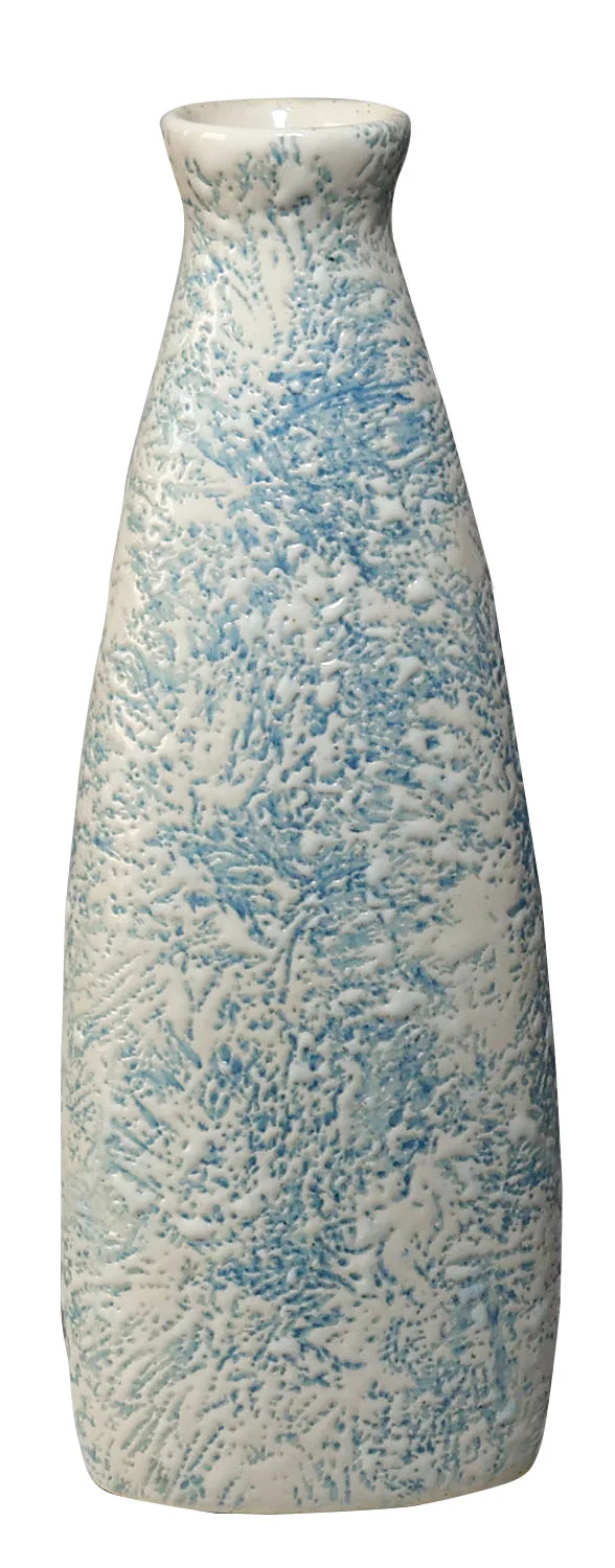 ArtistryBazaar ceramic vase, 2"L x 2"W x 7"H inches—artisan-crafted bright blue & white vase with narrow neck, a delight for simple floral displays and artistic home décor, ideal for dried flowers & greenery. 