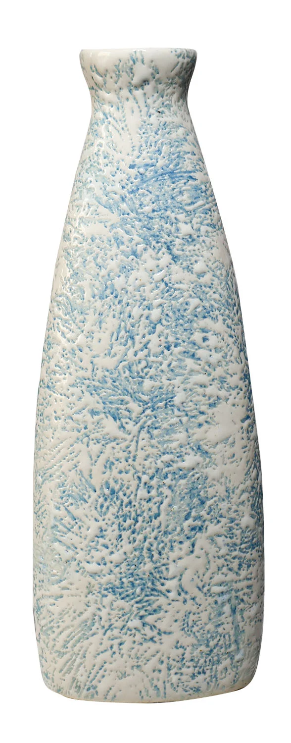 ArtistryBazaar ceramic vase, 2"L x 2"W x 7"H inches—artisan-crafted bright blue & white vase with narrow neck, a delight for simple floral displays and artistic home décor, ideal for dried flowers & greenery. 