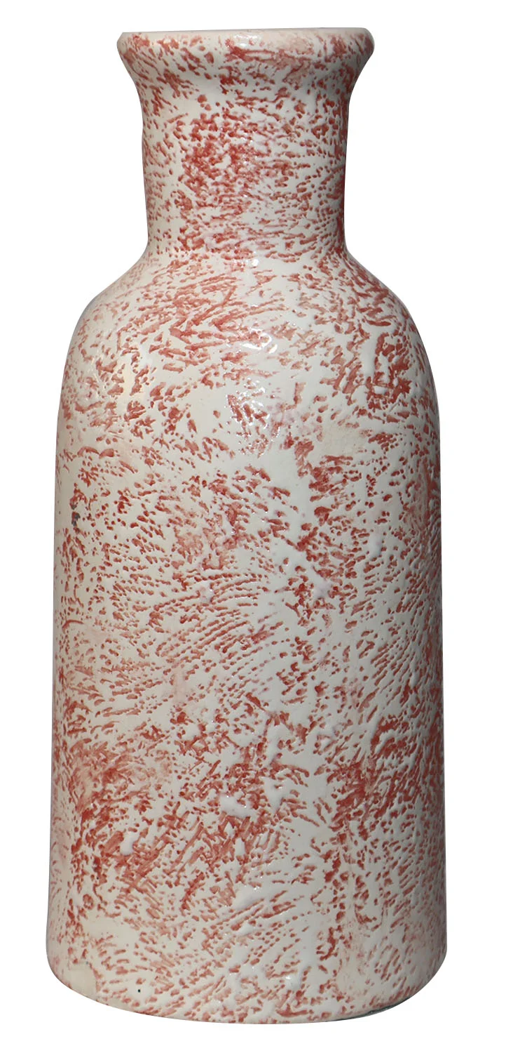 ArtistryBazaar bottle-shaped and handcrafted ceramic vase of 3"L x 3"W x 8"H inches, red and white color pattern with flared rim on the top, best for the floral display.