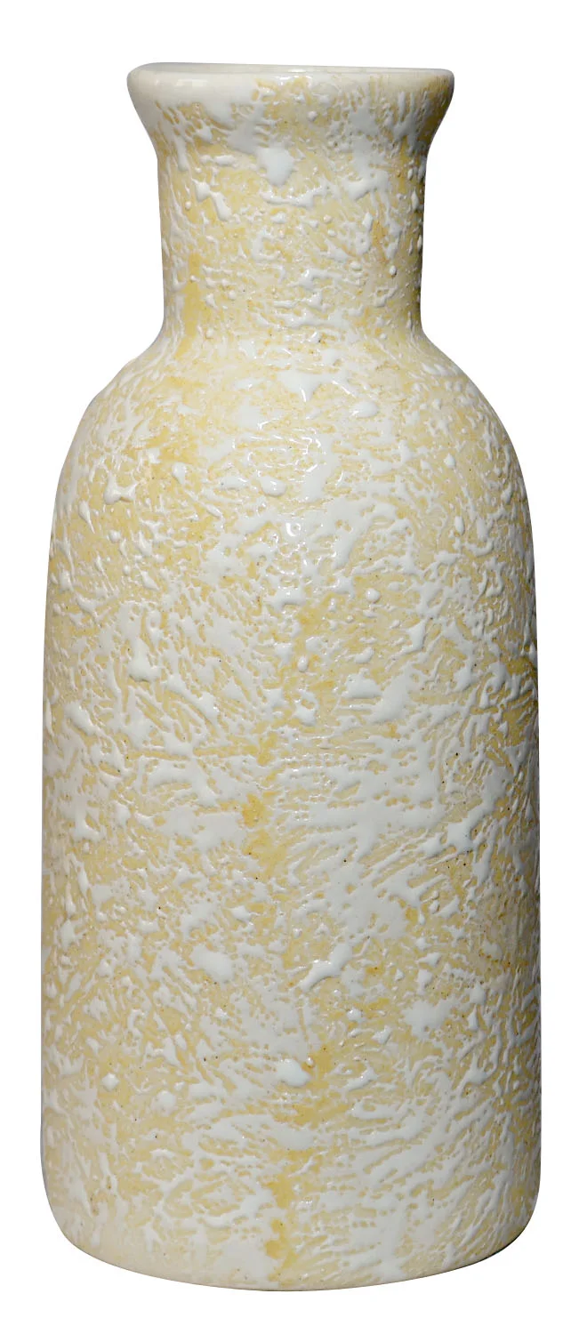 ArtistryBazaar 3"L x 3"W x 8"H inches golden-white ceramic vase, bottle-like appearance with soft speckled texture, ideal for both modern and classic décor, elevate your place decor instantly! 