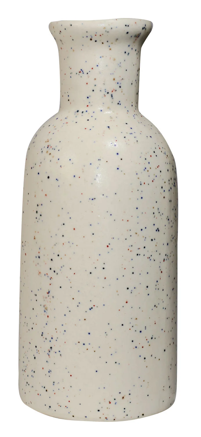 ArtistryBazaar 3"L x 3"W x 8"H inches beige color ceramic vase with dark patches on its surface, cylindrical body with flared edges, perfect for farmhouse, rustic, or bohemian decor.