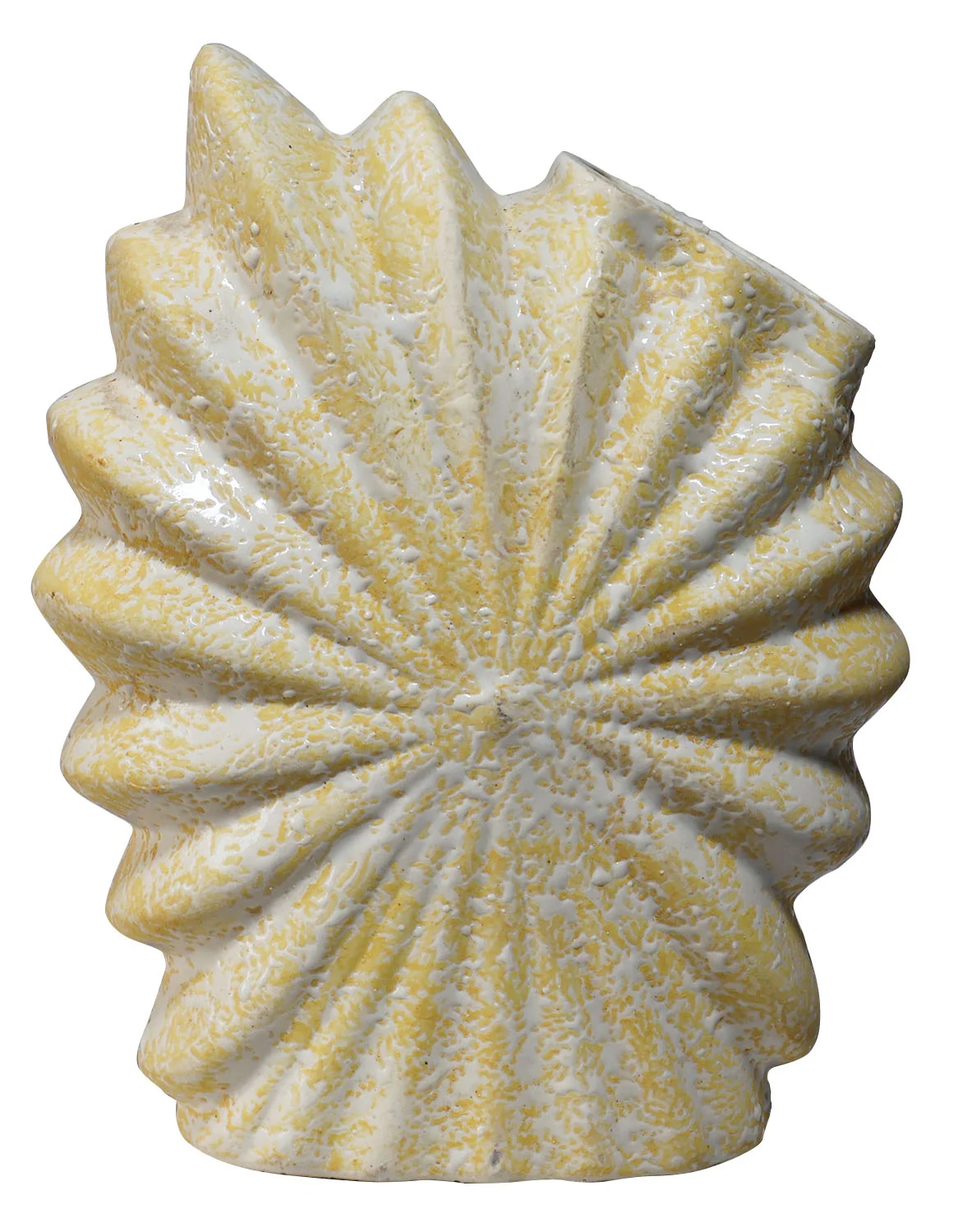 ArtistryBazaar star flower pleated ceramic vase with sculptural design—off-white color at base with black spots—home décor showpiece, 2.8"L x 6"W x 7.4"H for a modern touch.