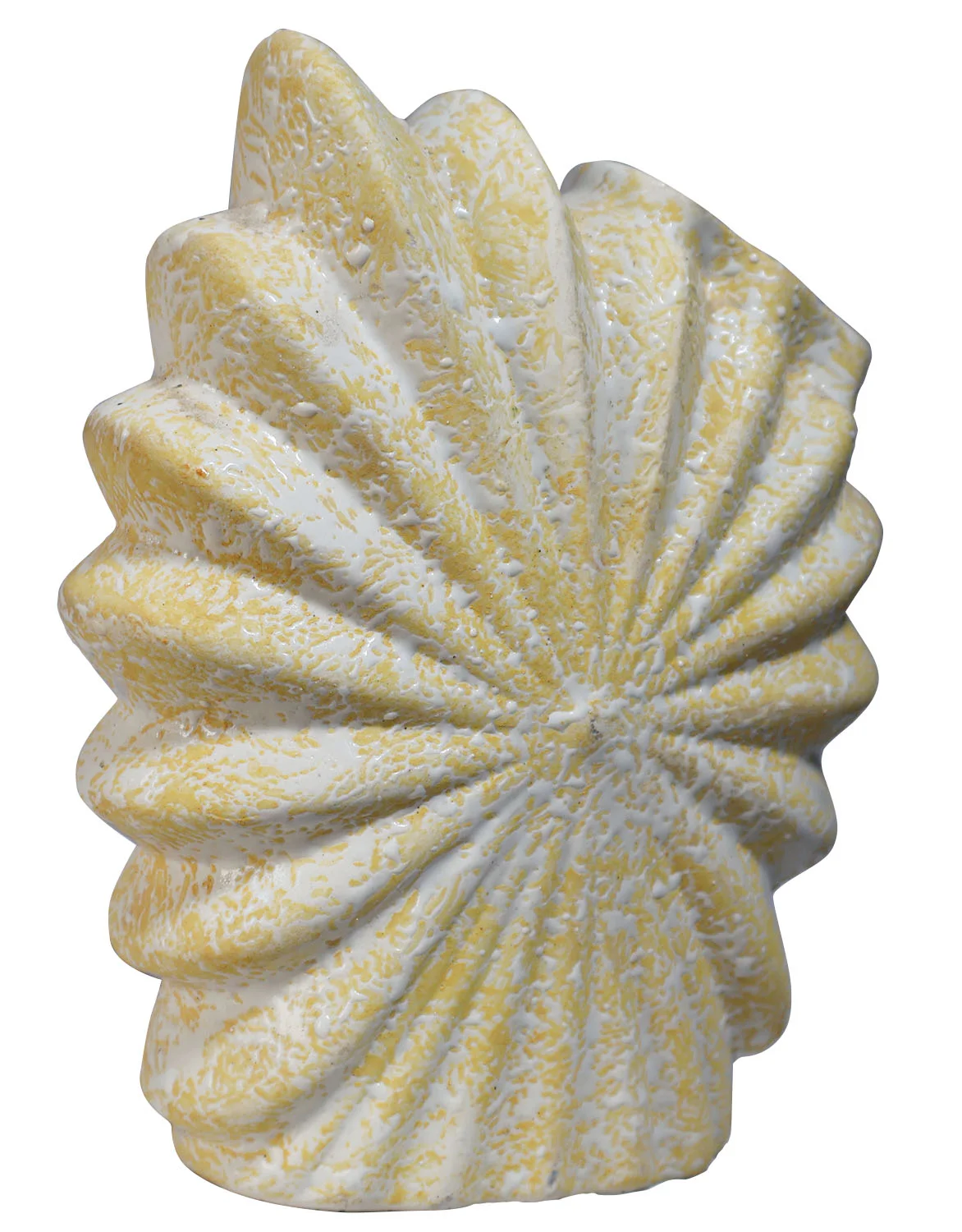 ArtistryBazaar star flower pleated ceramic vase with sculptural design—off-white color at base with black spots—home décor showpiece, 2.8"L x 6"W x 7.4"H for a modern touch.