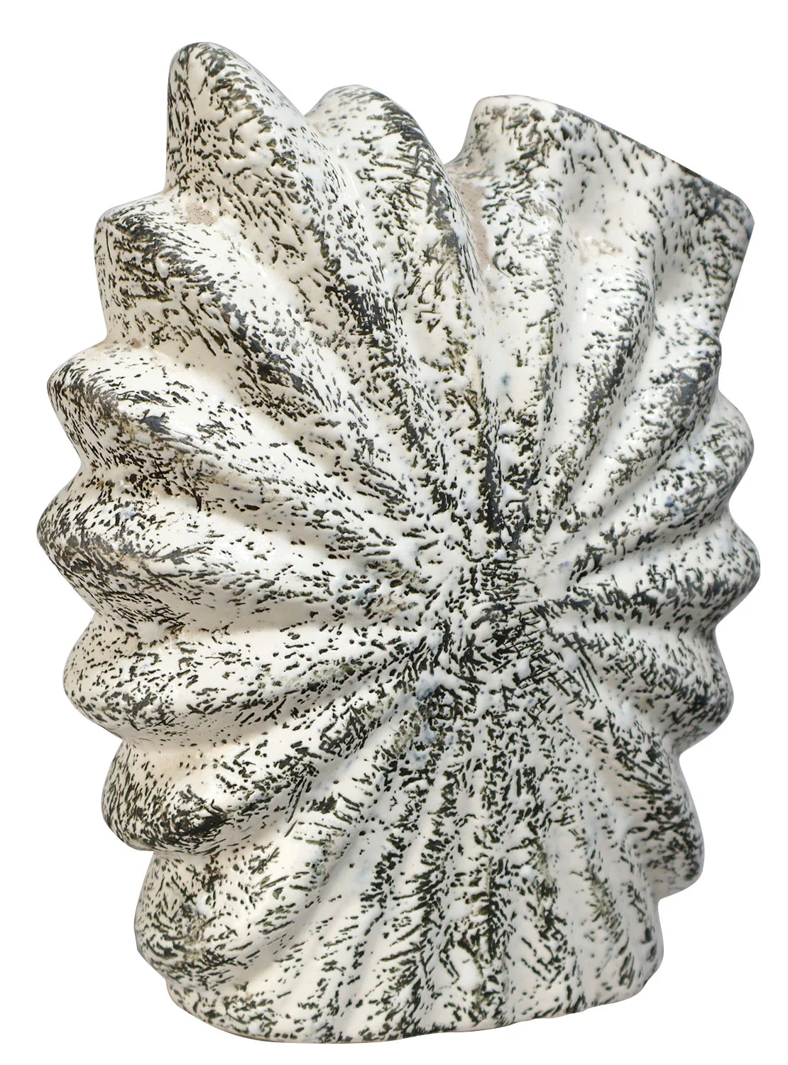 ArtistryBazaar star flower pleated ceramic vase with sculptural design—off-white color at base with black spots—home décor showpiece, 2.8"L x 6"W x 7.4"H for a modern touch.