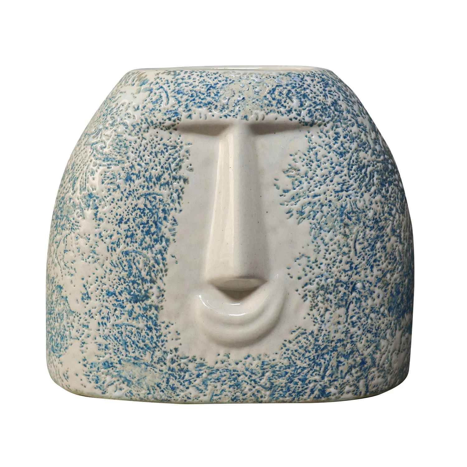 ArtistryBazaar smiley face ceramic vase of 6.5"L x 3.5"W x 7.5"H inch, handmade indoor vase for your flowers in green & white, suitable for your garden or table.