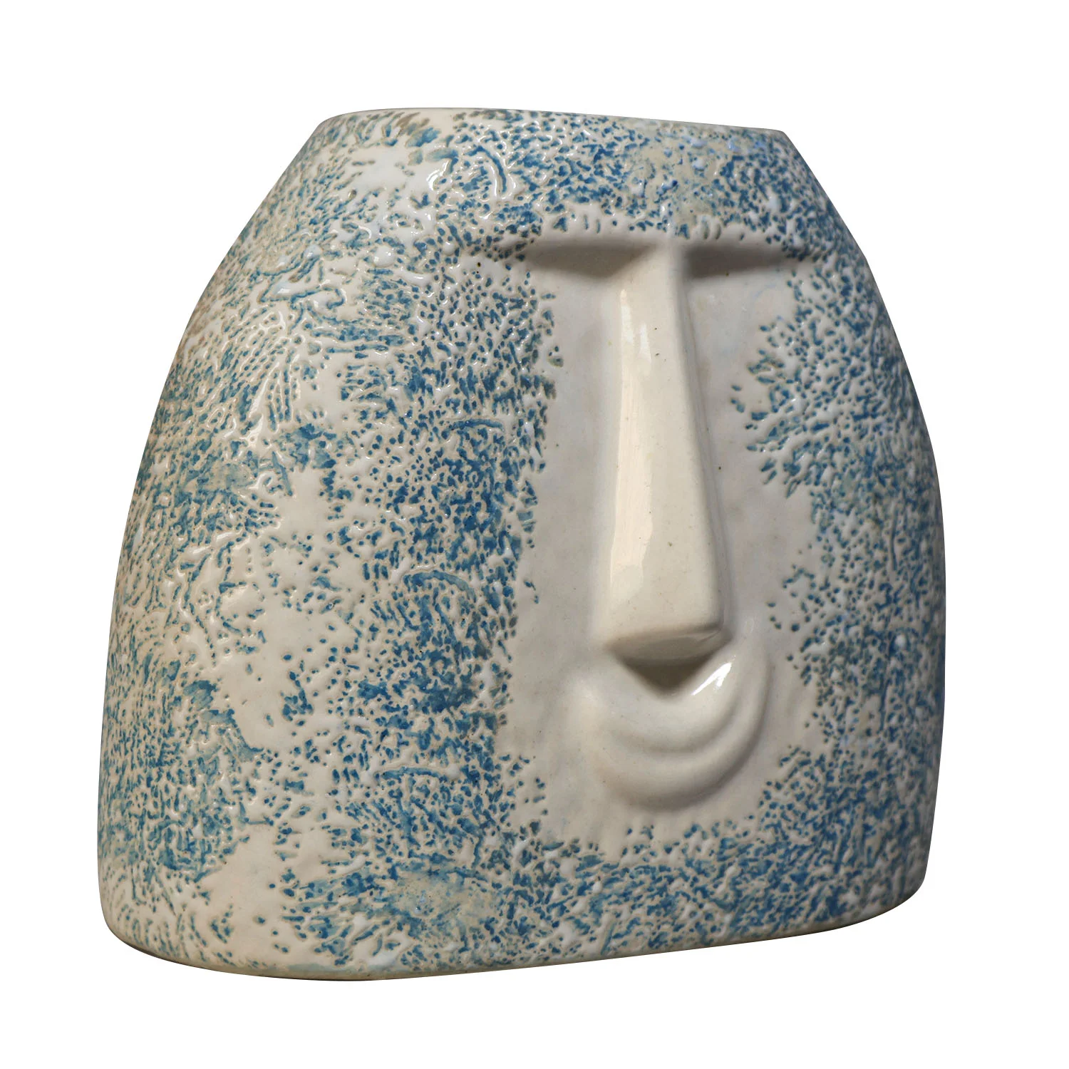 ArtistryBazaar smiley face ceramic vase of 6.5"L x 3.5"W x 7.5"H inch, handmade indoor vase for your flowers in green & white, suitable for your garden or table.