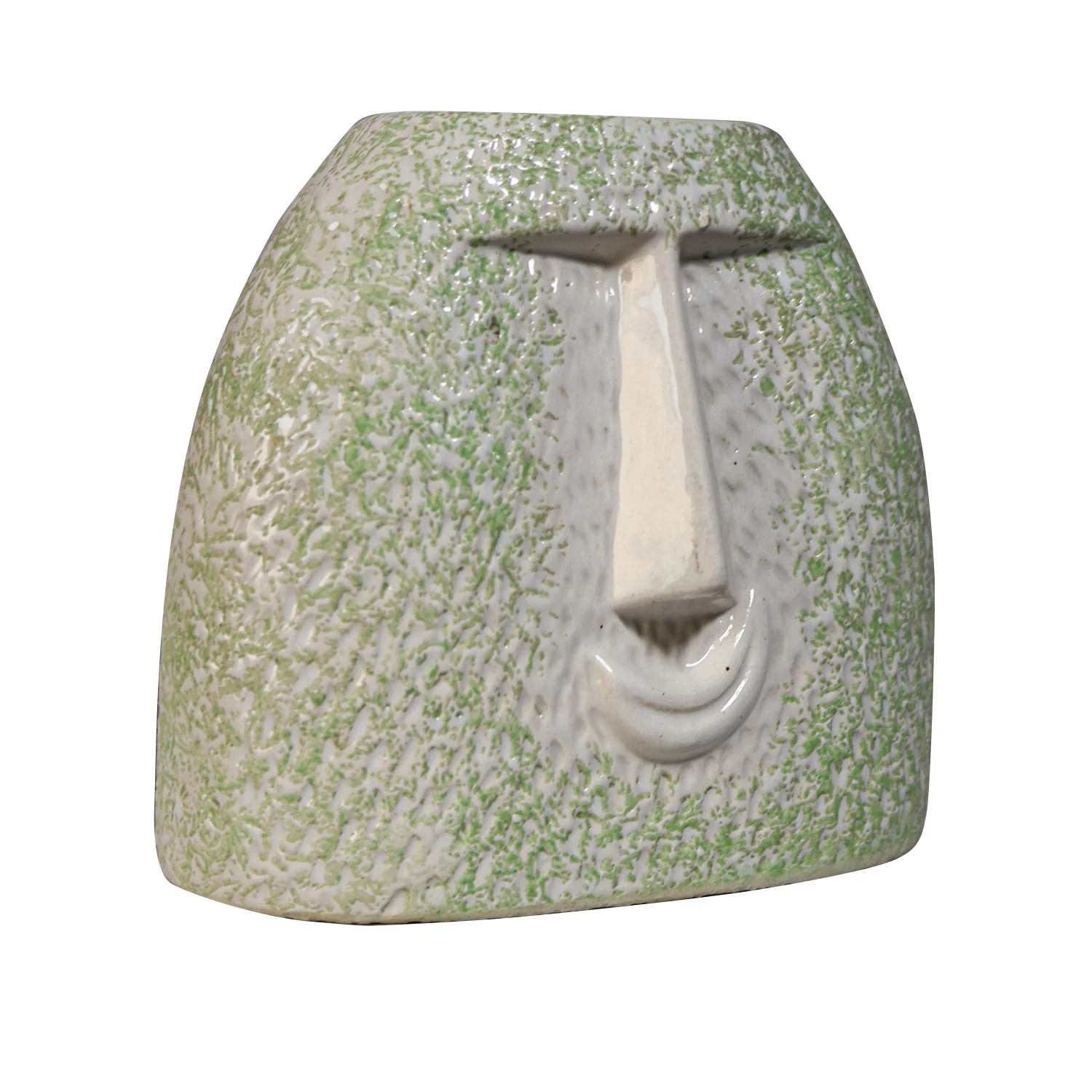 ArtistryBazaar smiley face ceramic vase of 6.5"L x 3.5"W x 7.5"H inch, handmade indoor vase for your flowers in green & white, suitable for your garden or table.