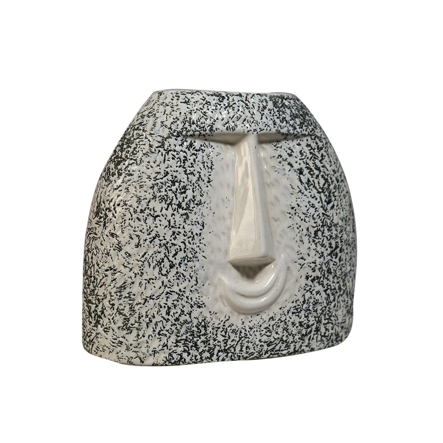 ArtistryBazaar 6.5"L x 3.5"W x 7.5"H inch smiley face ceramic vase with black and white shade, playful style with handmade artistry, indoor and outdoor décor.