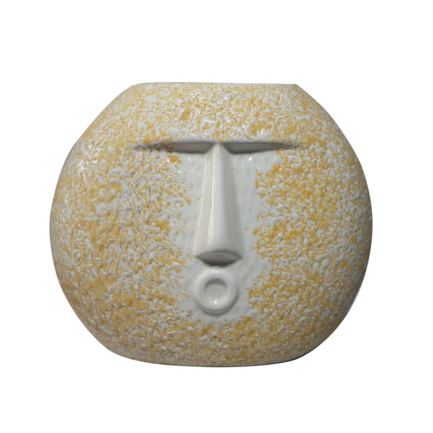 ArtistryBazaar 6.5"L x 3.5"W x 7.5"H inch ceramic blowing kiss face vase with off-white color at base and yellow speckles—a bold addition to your décor.