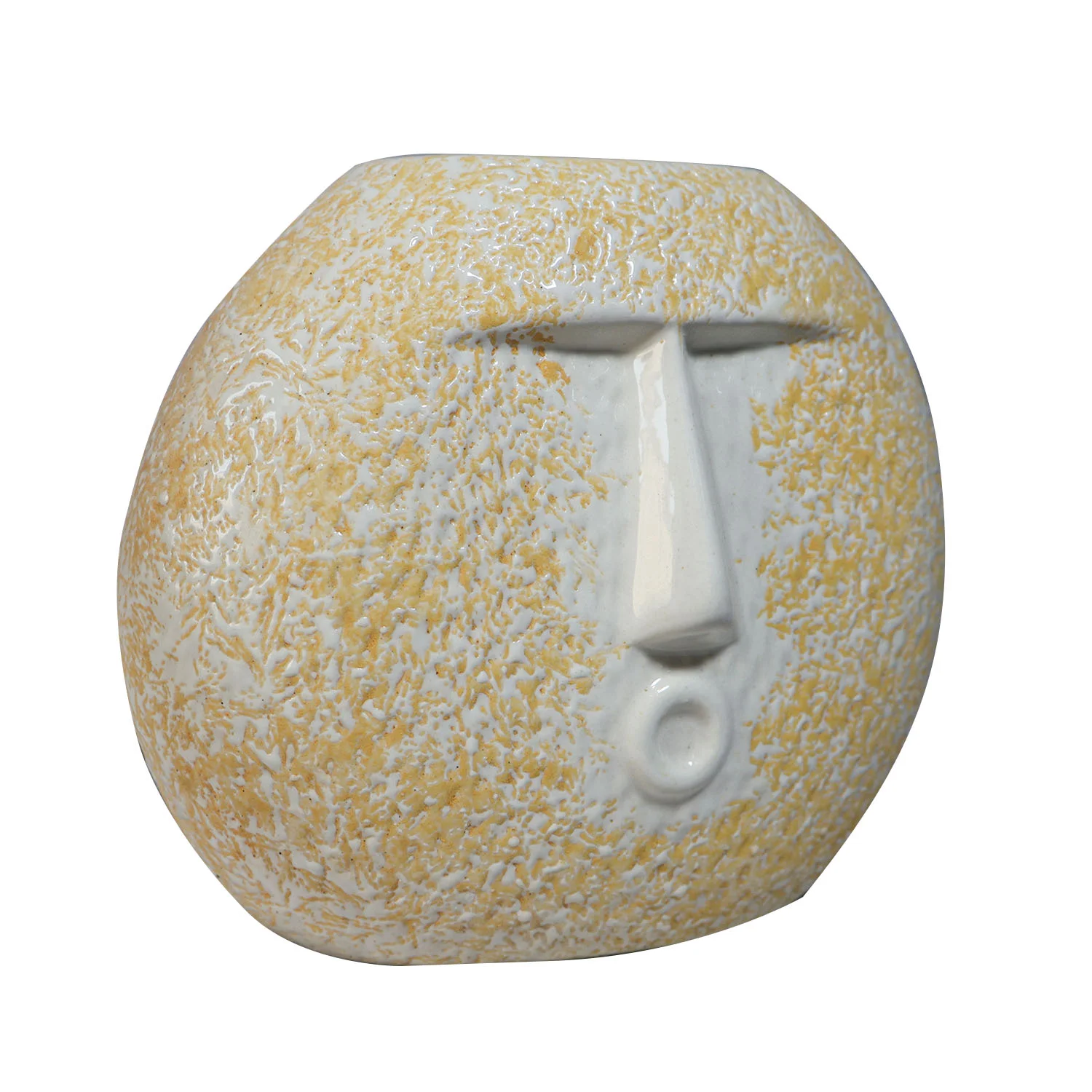 ArtistryBazaar 6.5"L x 3.5"W x 7.5"H inch ceramic blowing kiss face vase with off-white color at base and yellow speckles—a bold addition to your décor.