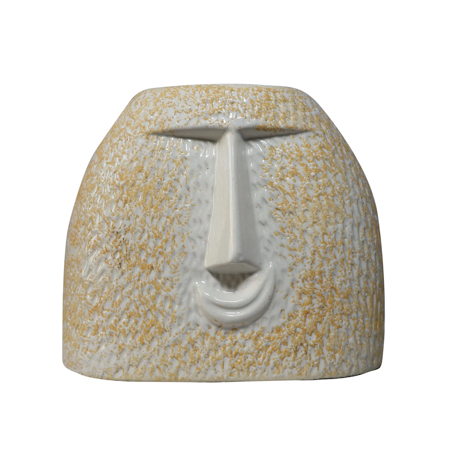 ArtistryBazaar smiley face flower vase of 6.5"L x 3.5"W x 7.5"H inch, ceramic made with yellow speckles, sculpted human face design for a fun, rare home décor.