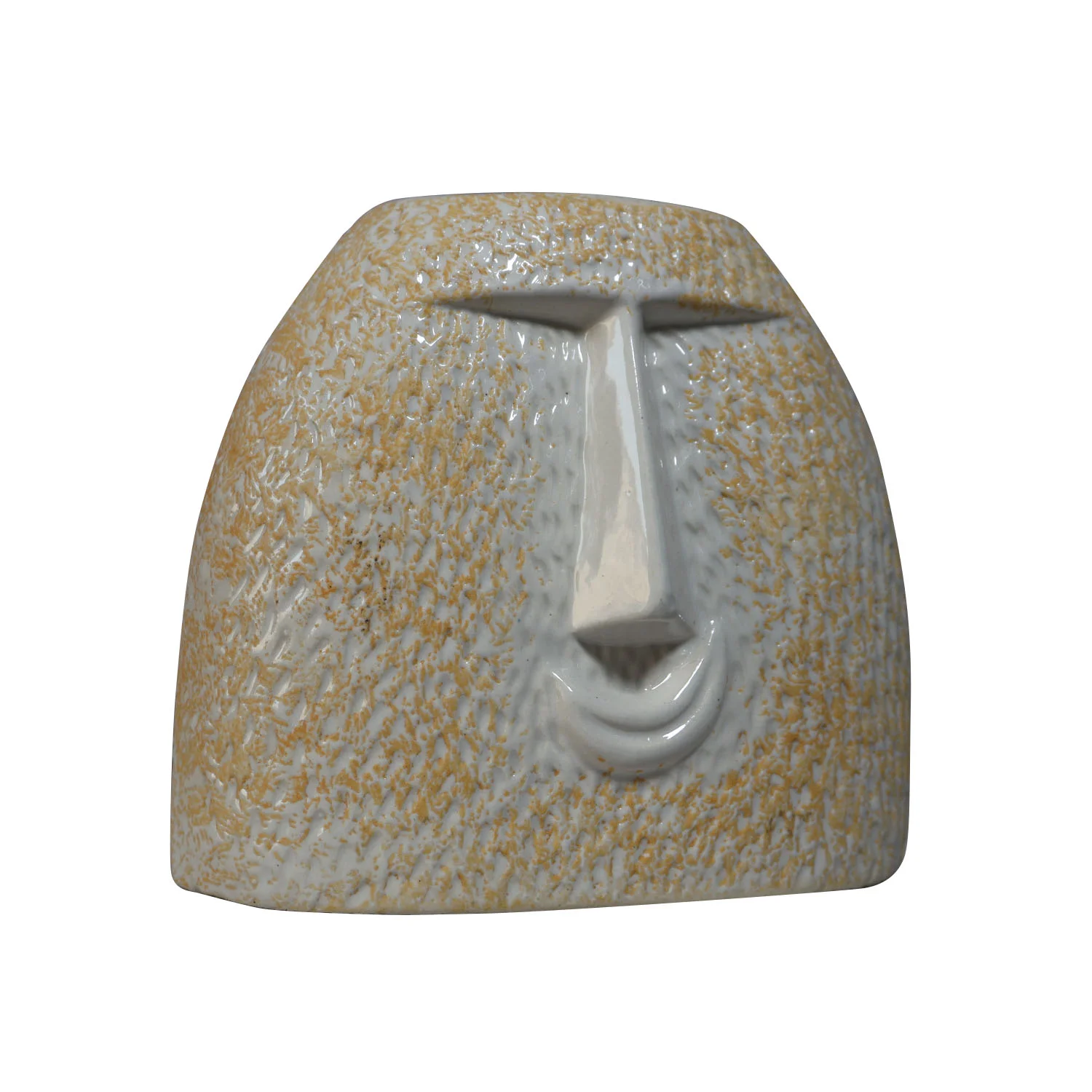 ArtistryBazaar smiley face flower vase of 6.5"L x 3.5"W x 7.5"H inch, ceramic made with yellow speckles, sculpted human face design for a fun, rare home décor.