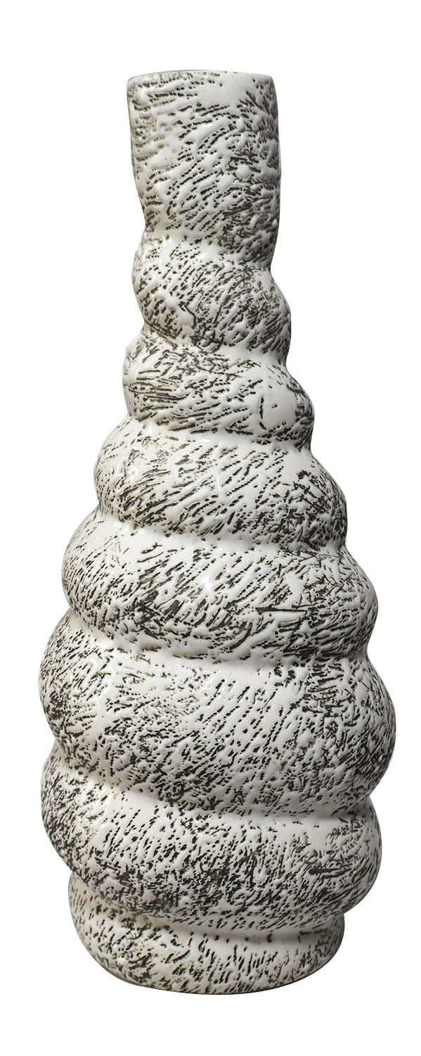 ArtistryBazaar 8.5"H x 3.5"W x 3.5"L inch handmade round ceramic vase with bold black & white layered design, a perfect combo of style and function