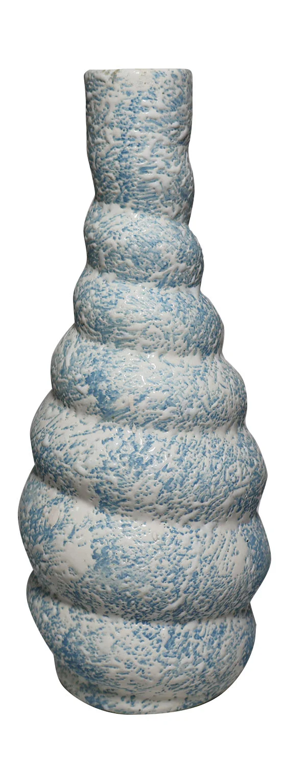ArtistryBazaar 8.5"H x 3.5"W x 3.5"L inch ceramic vase with unique round layered design in a trio of brown, blue, & white color, great addition to your home décor
