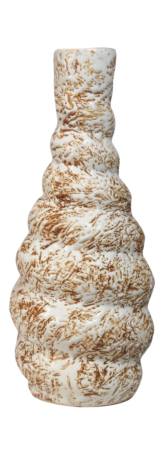 ArtistryBazaar 8.5"H x 3.5"W x 3.5"L inch elegant ceramic vase, white & brown color contrast, handmade and round design, suitable for adding style to your space.