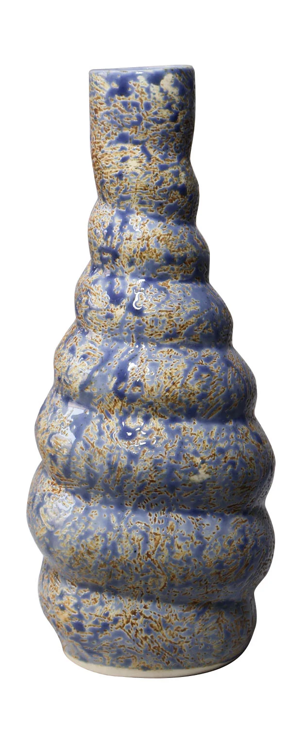 ArtistryBazaar 8.5"H x 3.5"W x 3.5"L inch ceramic vase with unique round layered design in a trio of brown, blue, & white color, great addition to your home décor.