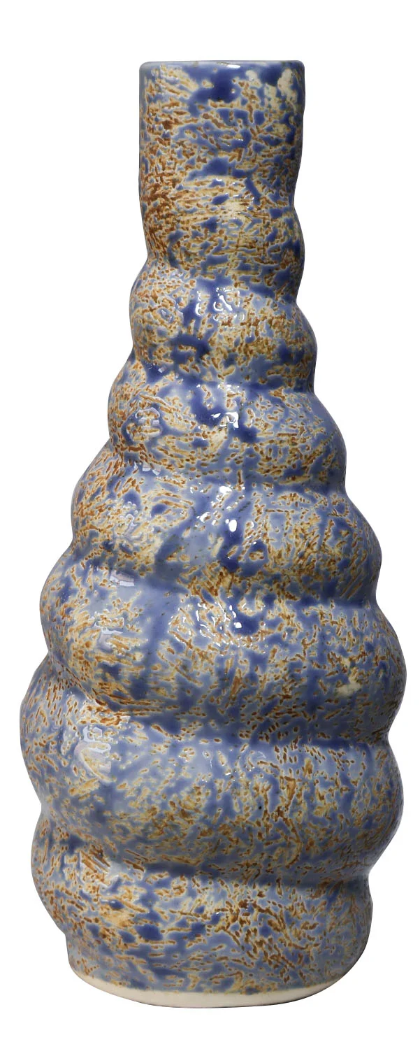 ArtistryBazaar 8.5"H x 3.5"W x 3.5"L inch ceramic vase with unique round layered design in a trio of brown, blue, & white color, great addition to your home décor.