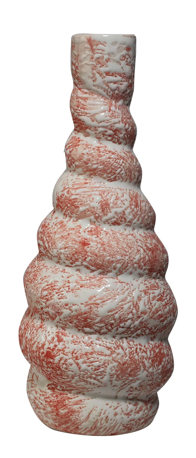ArtistryBazaar 8.5"H x 3.5"W x 3.5"L inch ceramic vase, round design with an orange and white shade, ideal for trendy home and office decor.
