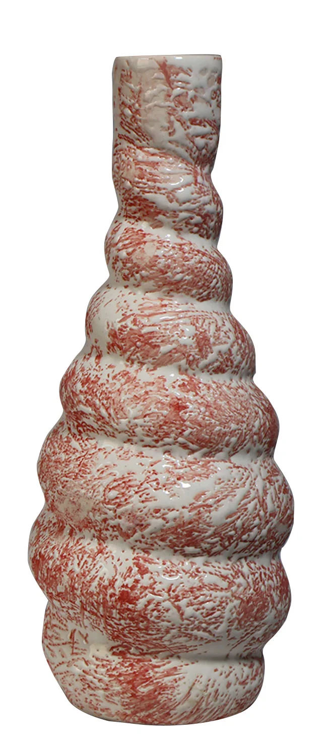ArtistryBazaar 8.5"H x 3.5"W x 3.5"L inch ceramic vase, round design with an orange and white shade, ideal for trendy home and office decor.